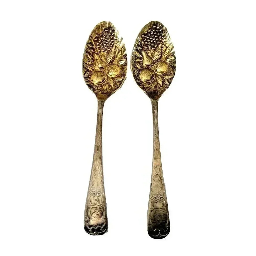 Thomas Wallis II Berry Spoons Lot of 2 Sterling Silver George IV 1825 Gold Wash